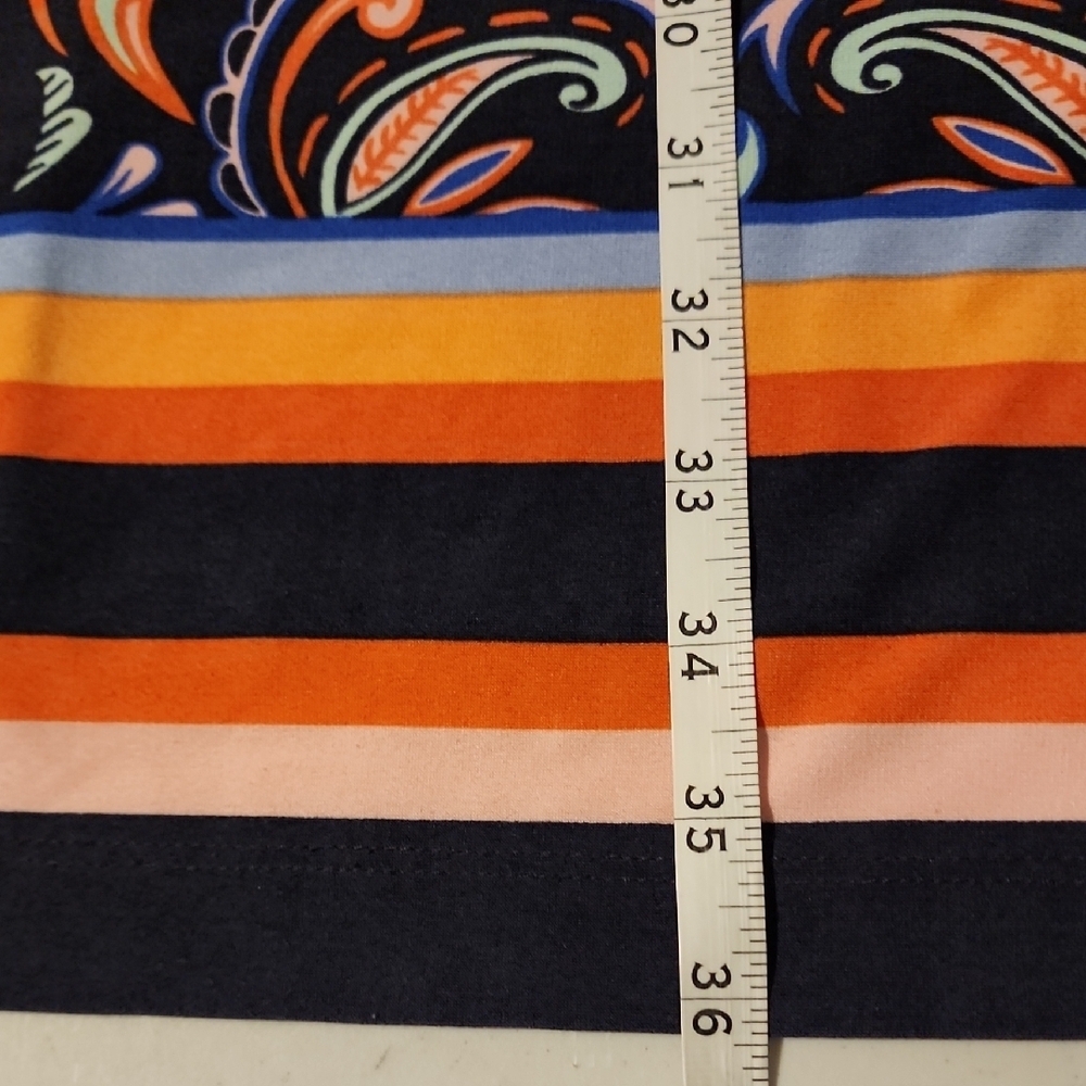 Vince Camuto Orange and Blue Sheath Dress with Bishop Sleeves - Picture 8 of 9